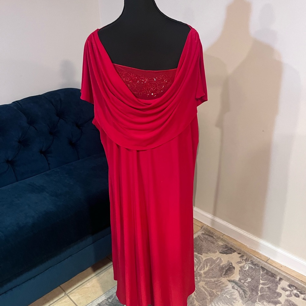 dressbarn Red Draped Dress with Beading